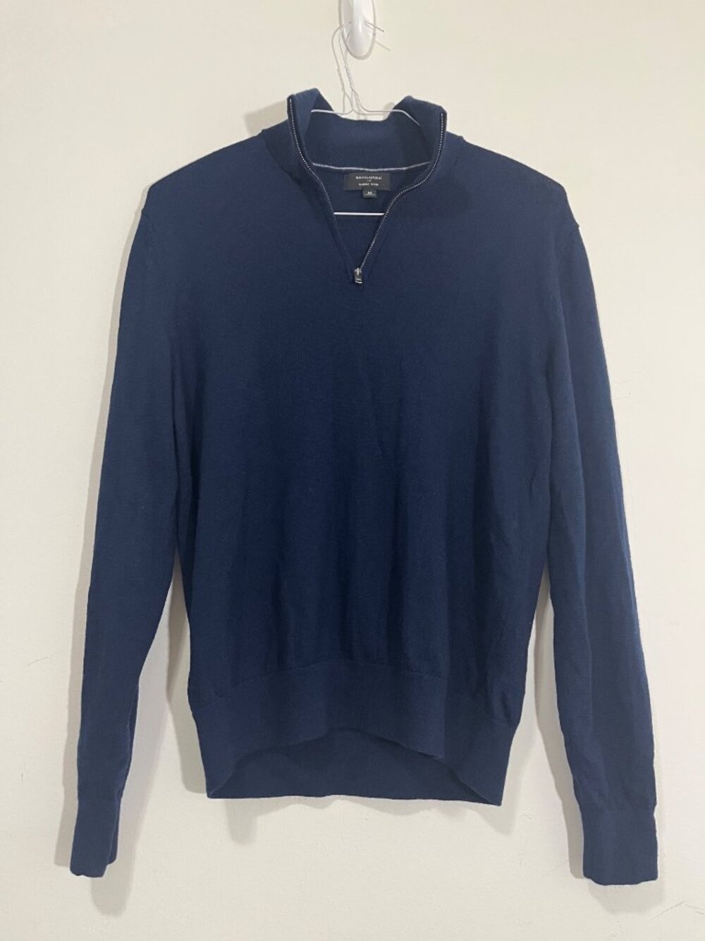 Banana Republic 100% Extra Fine Merino Wool Sweater Blue Mens M 1/4 Zip Office